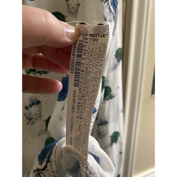 Zara Man White Lightweight Skull Roses Button Up Long Sleeve Relaxed Fit Soft - Picture 7 of 13